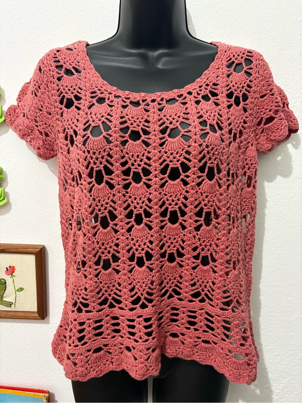 Women’s Cotton Crochet Short-Sleeve Top in Dusty Rose